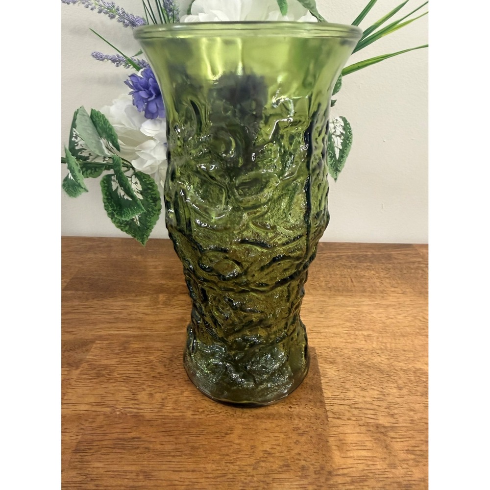 Vintage Hoosier Glass 4080 Olive Green‎ Textured Vase Tall Retro Home MCM Decor